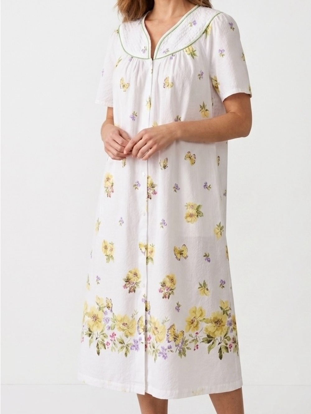 Simply Basic Seersucker Floral House Dress Cottagecore Vintage-Inspired Medium